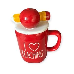 RAE DUNN "I Love Teaching" Mug w/ Apple & Pencil Topper Lid